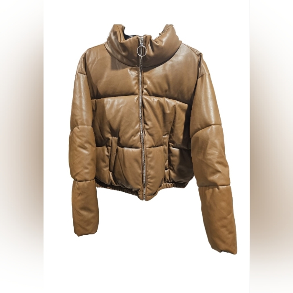 Leather Crop Jacket Peanut Butter Colour Gem